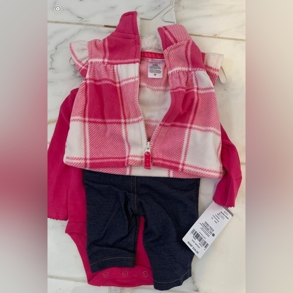 CARTERS Barbie Pink Baby Girl 3-Piece  Little Vest Jeans Set Valentines Day - Picture 6 of 11